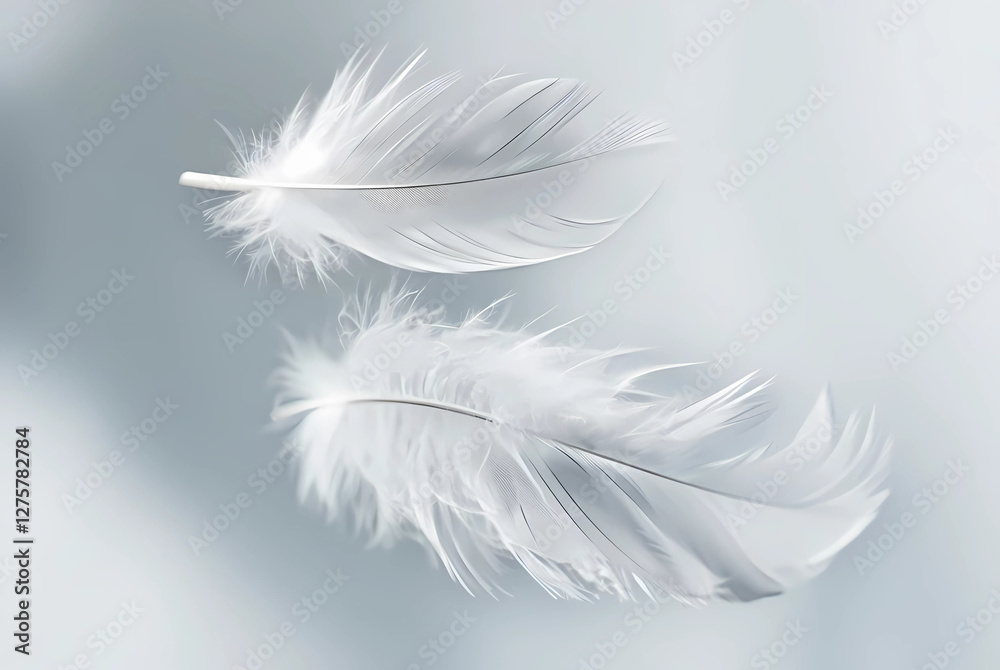 Obraz premium A minimalist background with a clean white surface and delicate feather