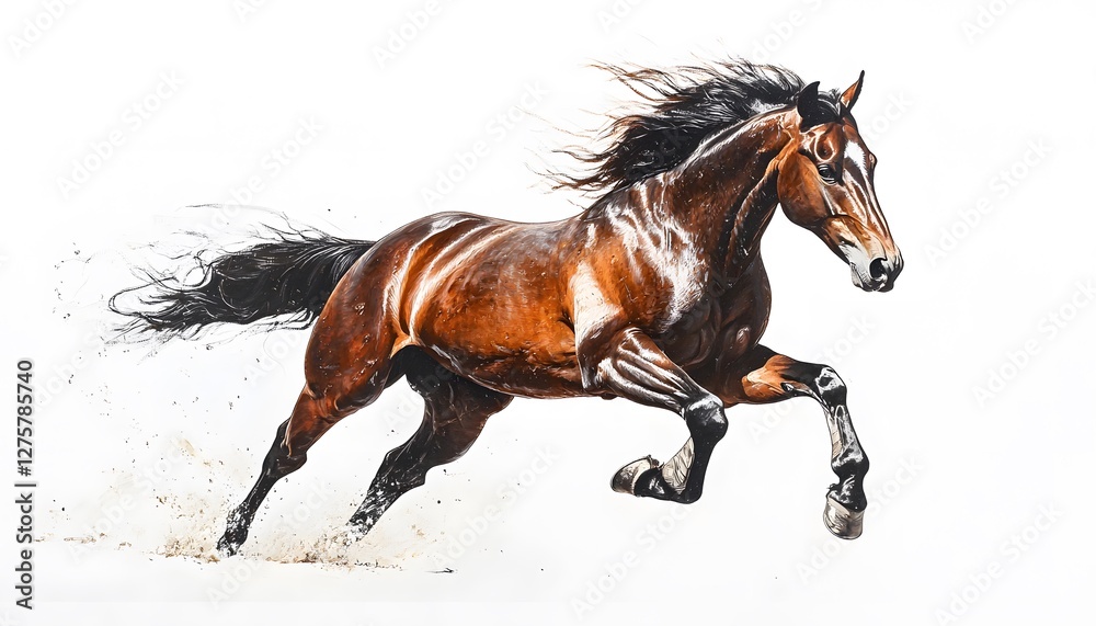 Obraz premium Majestic Bay Horse Running Freely in Motion