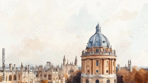 Wallpaper Mural Panoramic View of Historic University Buildings in Soft Watercolor Style Torontodigital.ca