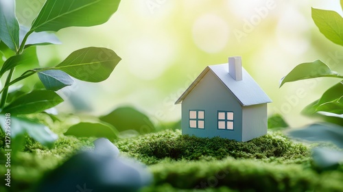 Small house surrounded by lush green forest in a tranquil natural setting