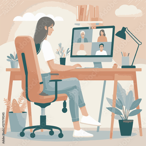 Professional Woman Working from Home in a Virtual Meeting
