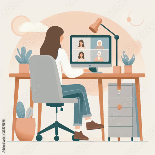 Professional Woman Working from Home in a Virtual Meeting