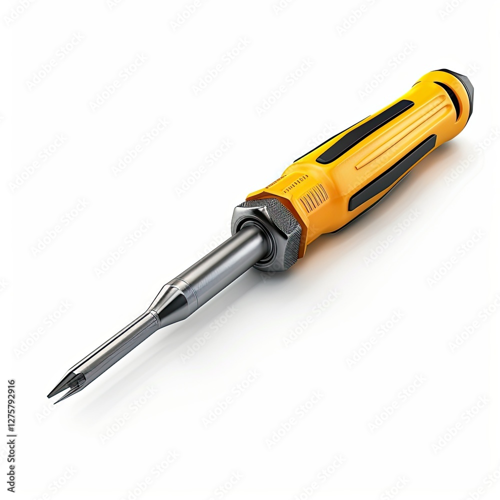 A yellow-handled screwdriver designed for precision and ease of use in various tasks. isolated on white background