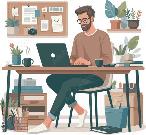 Men Working from Home with Laptops in a Cozy Atmosphere