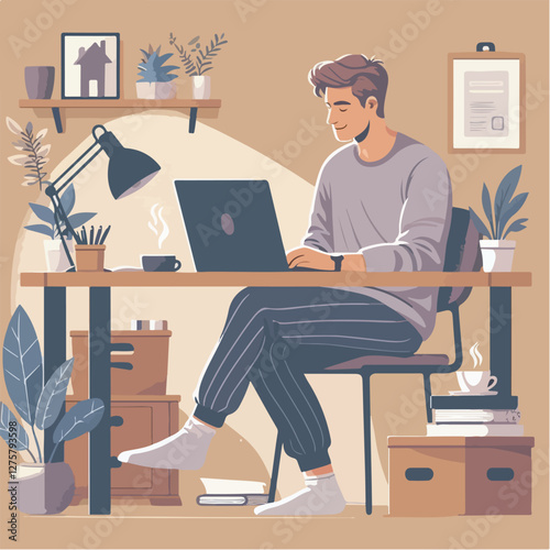 Men Working from Home with Laptops in a Cozy Atmosphere