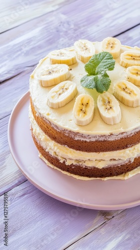 Wallpaper Mural A Delectable Banana Cake with Fresh Mint and Creamy Layers Torontodigital.ca