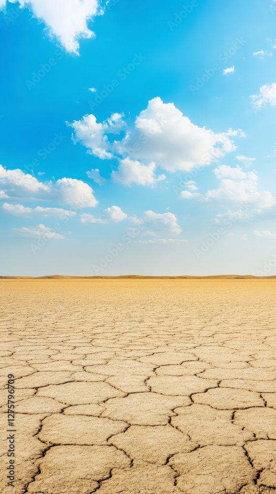 Stunning Desert Landscape Under a Clear Blue Sky with Dramatic Cracked Earth Stunning Desert Landscape Under a Clear Blue Sky with Dramatic Cracked Earth