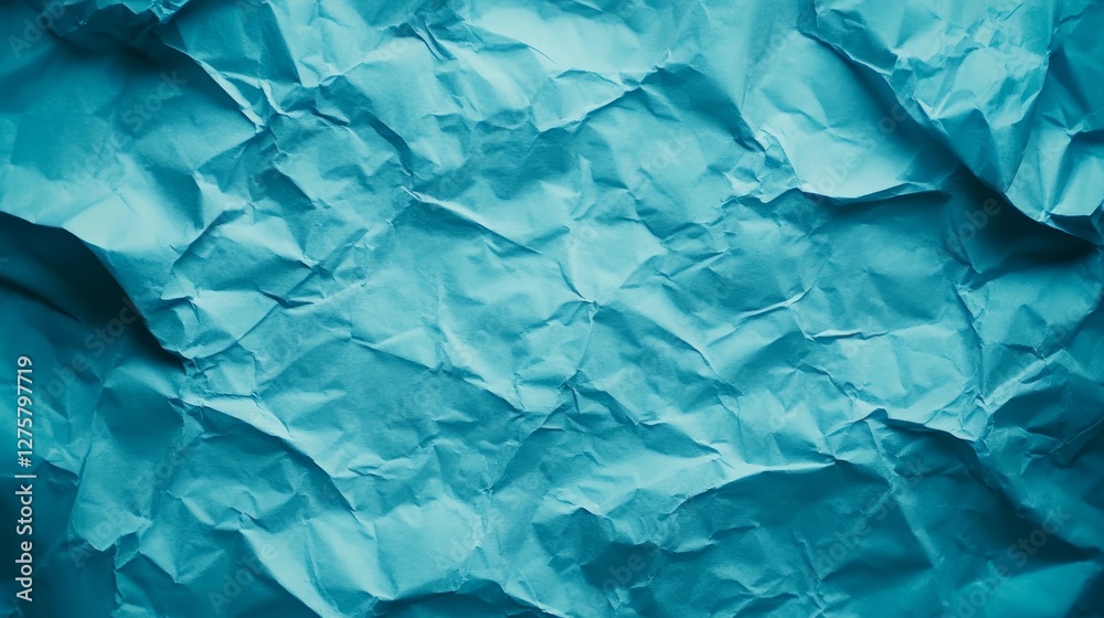 Obraz premium Crumpled Paper Texture Background, Blue Turquoise Wrinkled Paper, Abstract pattern, Full Frame