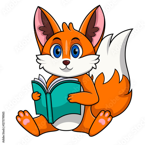 Cute fox reading a book