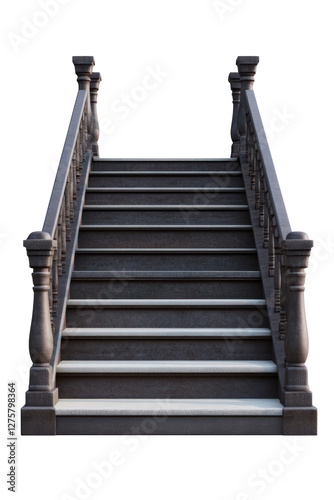 Isolated Classic Staircase with Decorative Railings photo