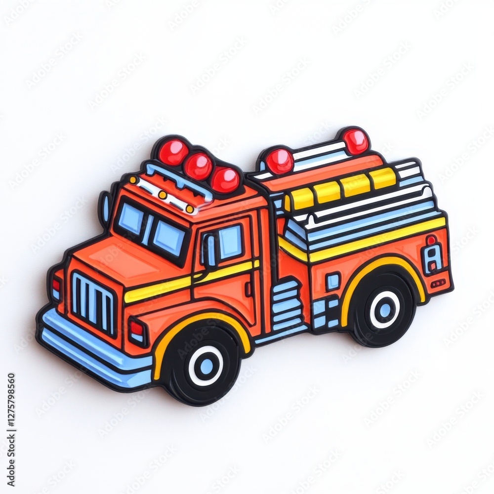 Fototapeta premium Bright Orange Cartoon Fire Truck Illustration Suitable for Kids’ Decorations and Educational Materials