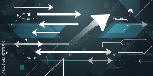 Technology banner design with white and grey arrows. Abstract geometric vector background