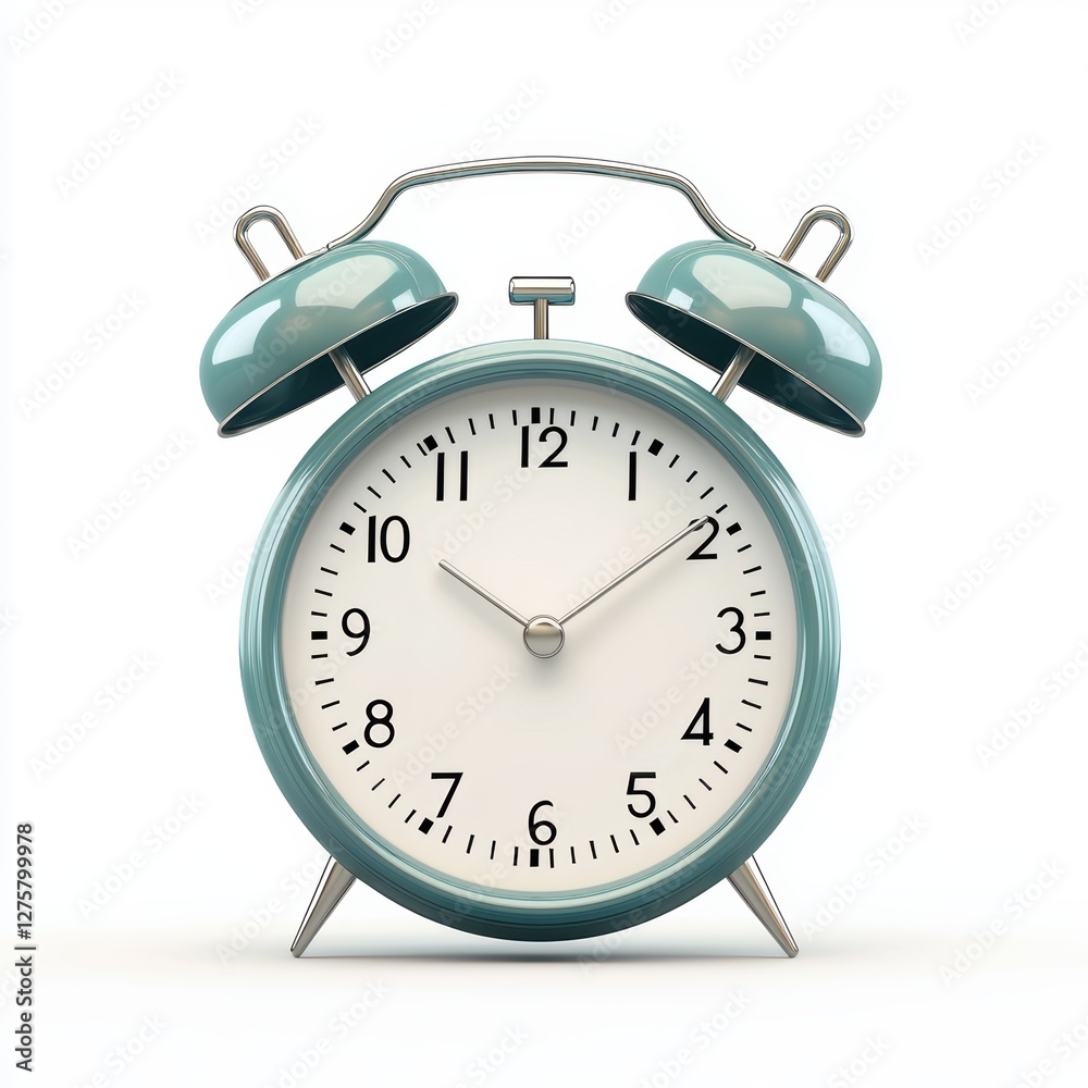 Round alarm clock with classic bells on top isolated on white background Round alarm clock with classic bells on top isolated on white background