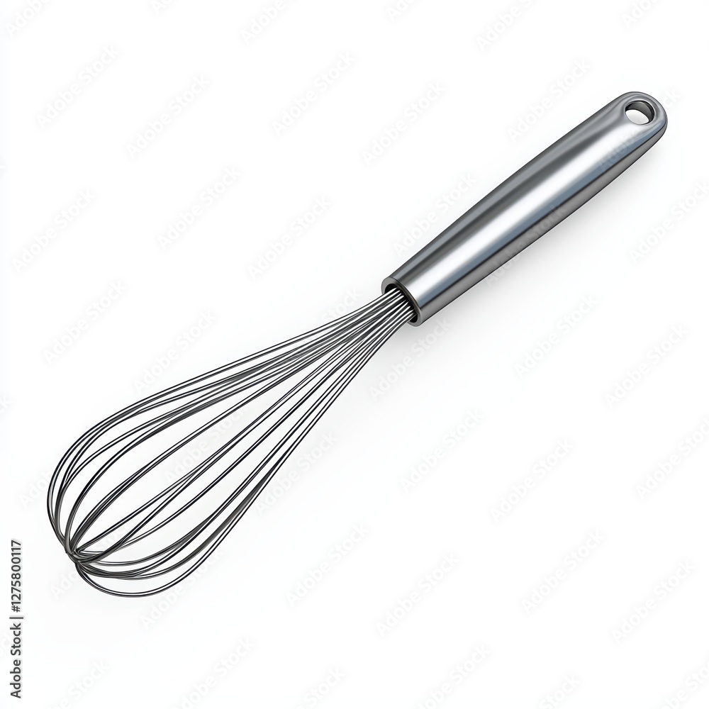 Small kitchen whisk with a silver handle isolated on white background Small kitchen whisk with a silver handle isolated on white background