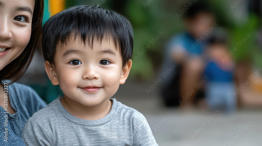 asian family with one child relaxing outdoors asian family with one child relaxing outdoors