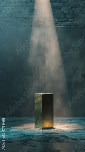 Obraz na płótnie Golden Cube Podium Under Spotlight in Modern Interior w salonie