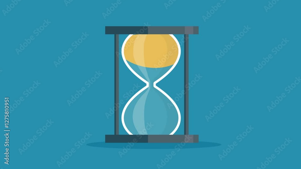 Hourglass, Sand Timer, Or Sand Clock Measuring , Time concept. Blue Background. FullHD stock video. Hourglass 2D video animation. Cartoon design. Isolated on blue background. Footage motion Full HD