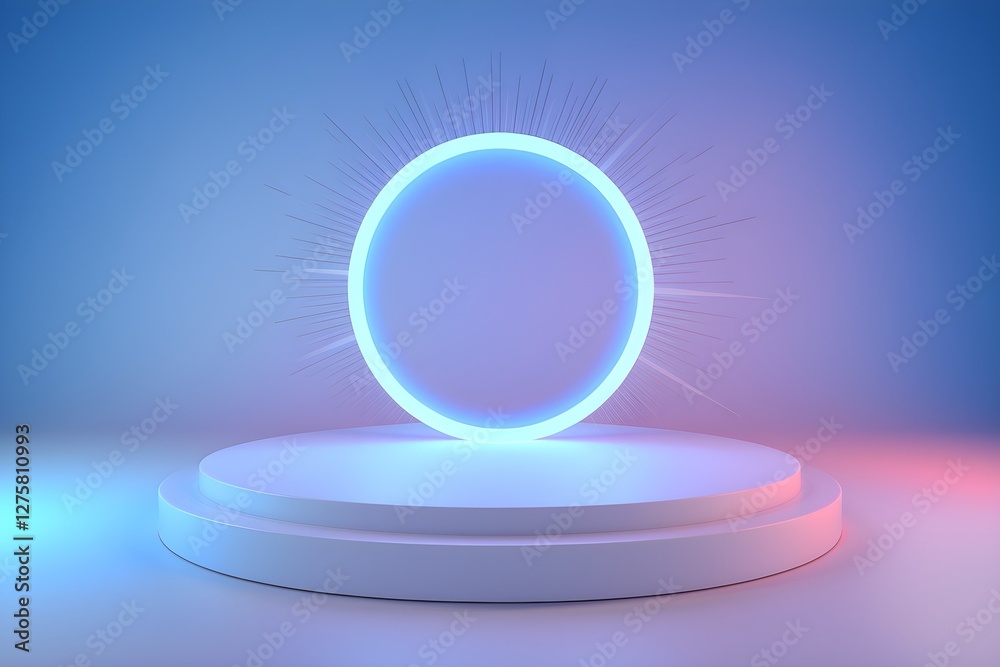Modern Product Display Podium with Neon Circle Light Modern Product Display Podium with Neon Circle Light
