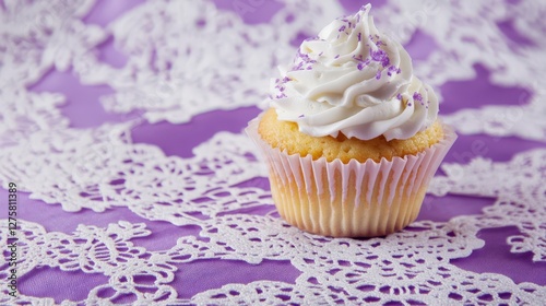 Delicate Cupcake on Purple Lace: A Sweet Treat for Any Occasion