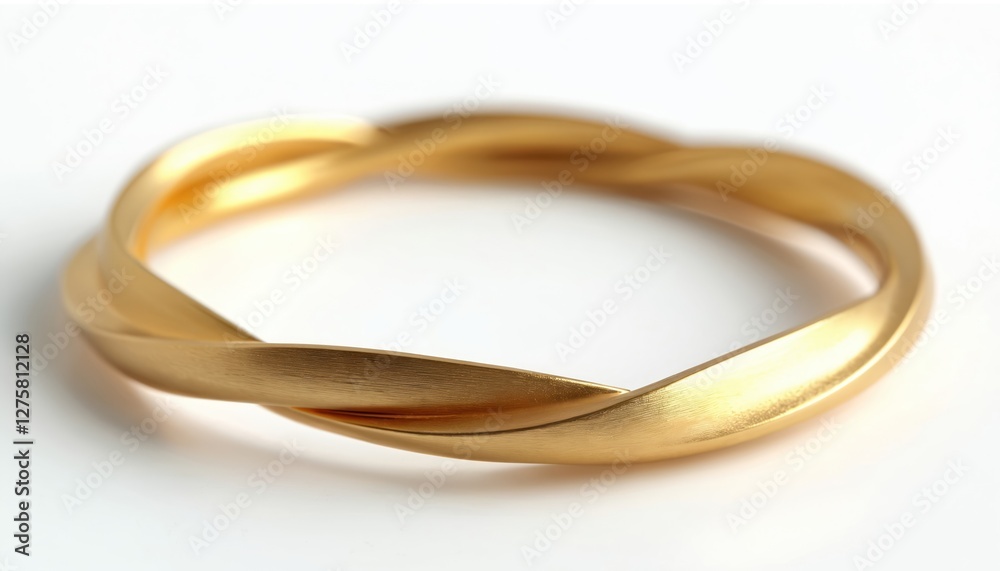 Elegant gold bracelet on white background featuring minimalist jewelry design. Twisted metal accessory showcases fashion luxury style with refined polished look.