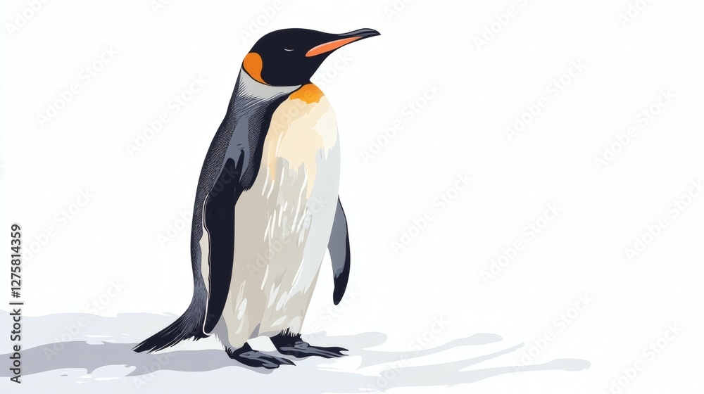 Fototapeta premium Regal Penguin Portrait with Vibrant Colors on a Minimalistic Background