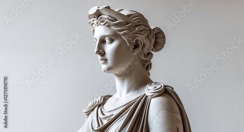 Hestia statue on plain white background side view portrait photo