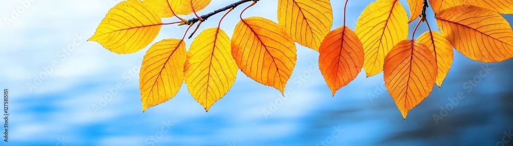 Fototapeta premium Branches and Autumn Leaves with Lake in Background