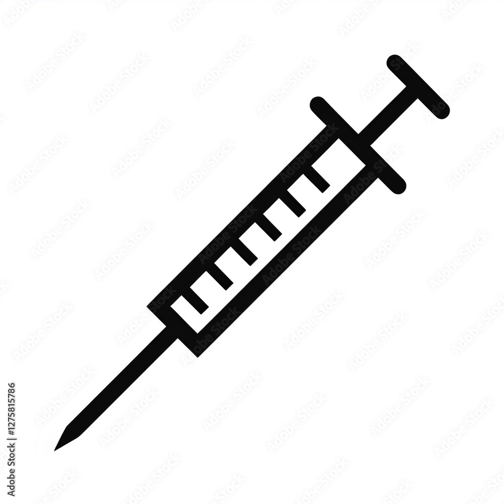 Black syringe icon representing vaccination, healthcare, medical treatment against clean white background Black syringe icon representing vaccination, healthcare, medical treatment against clean white background