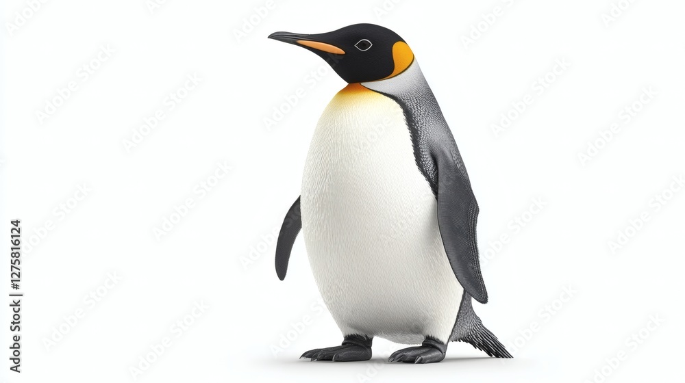 Fototapeta premium Realistic 3D Illustration of an Emperor Penguin on White Background