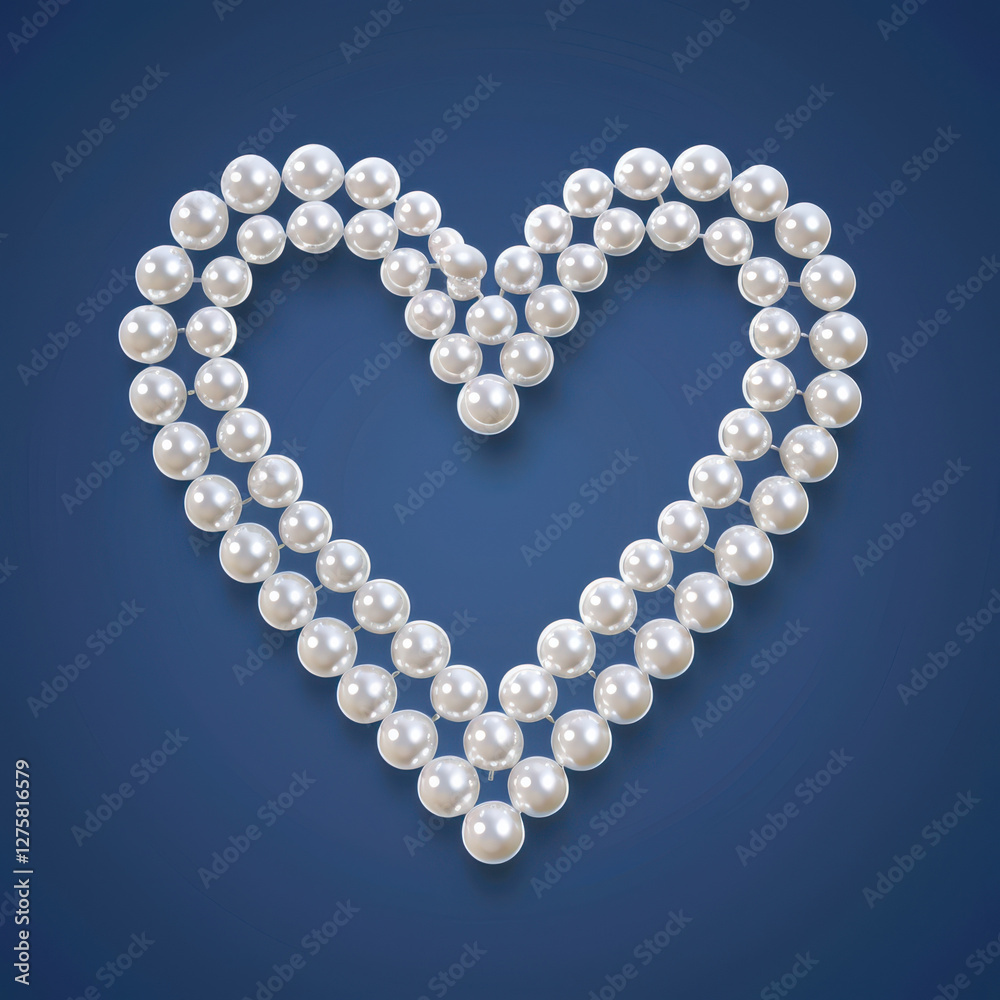 Obraz premium heart shape made of pearls on blue background, symbolizing love and elegance. This artistic arrangement evokes feelings of romance and beauty