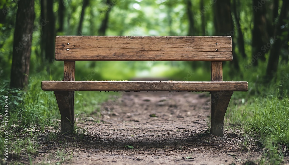 Wooden bench, forest path, serenity, nature Wooden bench, forest path, serenity, nature