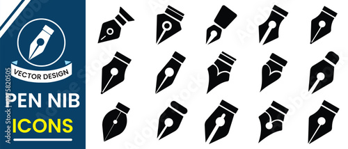 Pen nib icon vector illustration. Fountain pen vector icon set. Silhouette of pen nib symbol for logo, app, web design. Vector illustration.