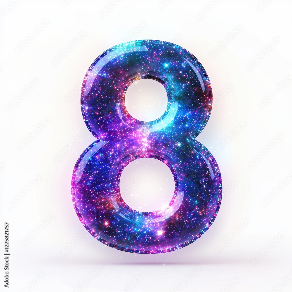 Number 8 made of glowing starry dust with twinkling cosmic sparkles isolated on a clean white background Number 8 made of glowing starry dust with twinkling cosmic sparkles isolated on a clean white background