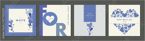 ホワイトデーカードテンプレートセット　フレーム　背景　ハート　3月14日　ベクターイラスト　おしゃれ	