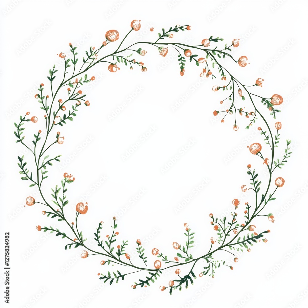 Peach blossom wreath, floral design, white background, invitation template Peach blossom wreath, floral design, white background, invitation template