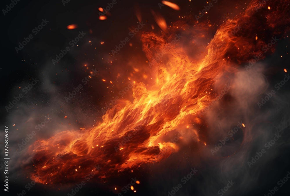 Fototapeta premium Explosive Inferno with Intense Flames and Flying Sparks