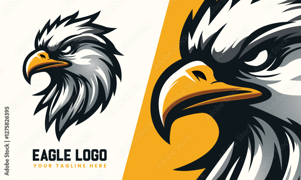 Obraz premium Fierce Eagle Mascot Logo for Esports, Bold Hawk Gaming Logo Design, Aggressive Eagle Head Vector Illustration, Modern Sports Team Eagle Logo, Sharp and Powerful Bird Mascot Logo