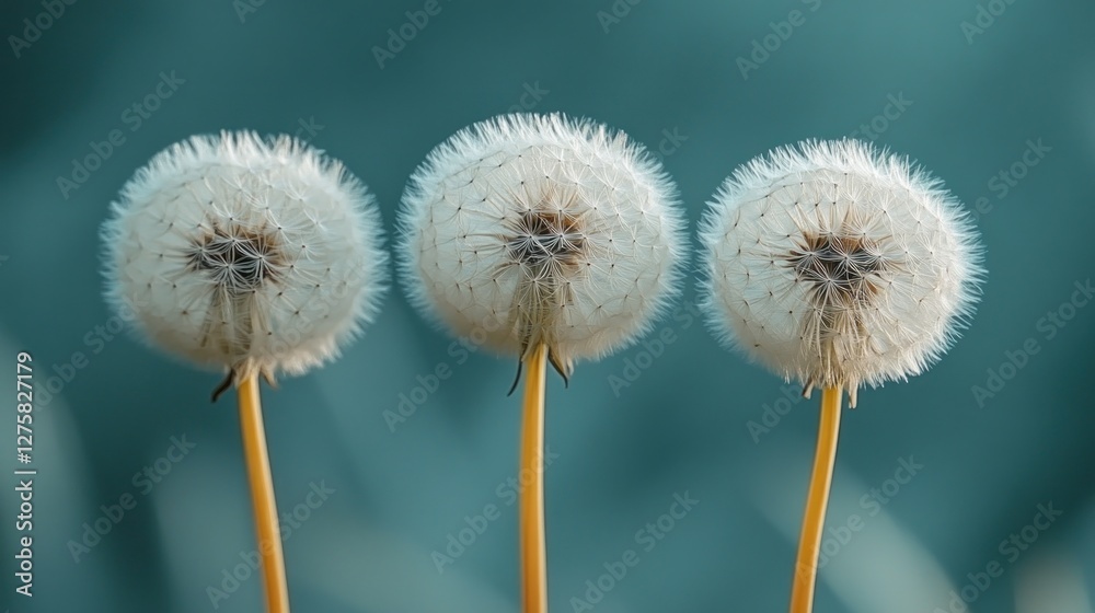 Three dandelions, field, seed heads, blur Three dandelions, field, seed heads, blur