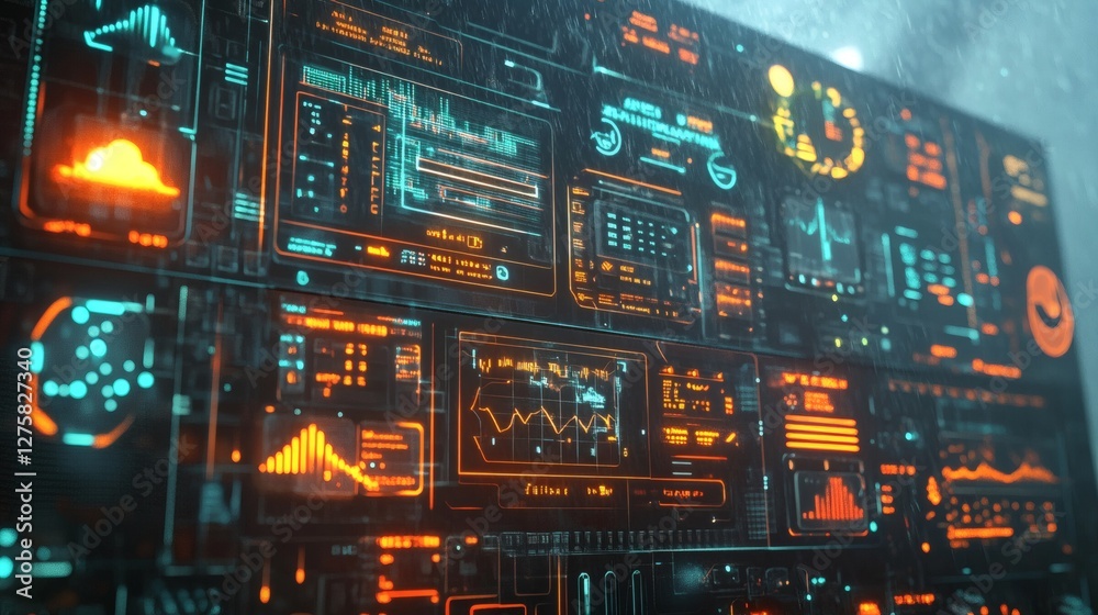 Obraz premium Futuristic Digital Interface with Data Visualization and Charts