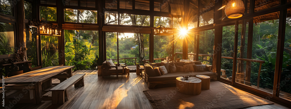 Treehouse interior, rustic furniture and decor,
Treehouse interior, rustic furniture and decor,