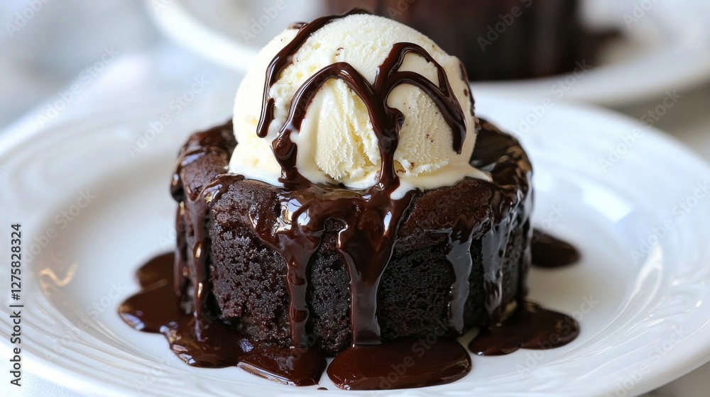 Indulge in Decadence, A Molten Lava Cake with Vanilla Ice Cream and Chocolate Drizzle Delights the Senses Indulge in Decadence, A Molten Lava Cake with Vanilla Ice Cream and Chocolate Drizzle Delights the Senses