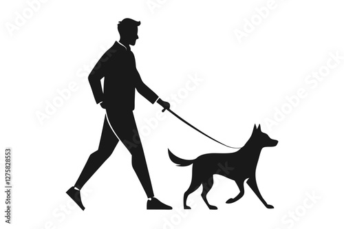 Silhouette of a person walking a dog vector illustration