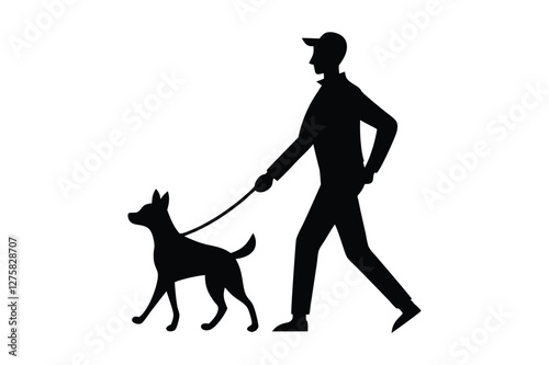 Silhouette of a person walking a dog vector illustration