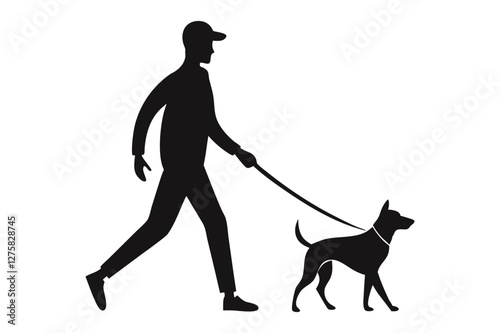 Silhouette of a person walking a dog vector illustration