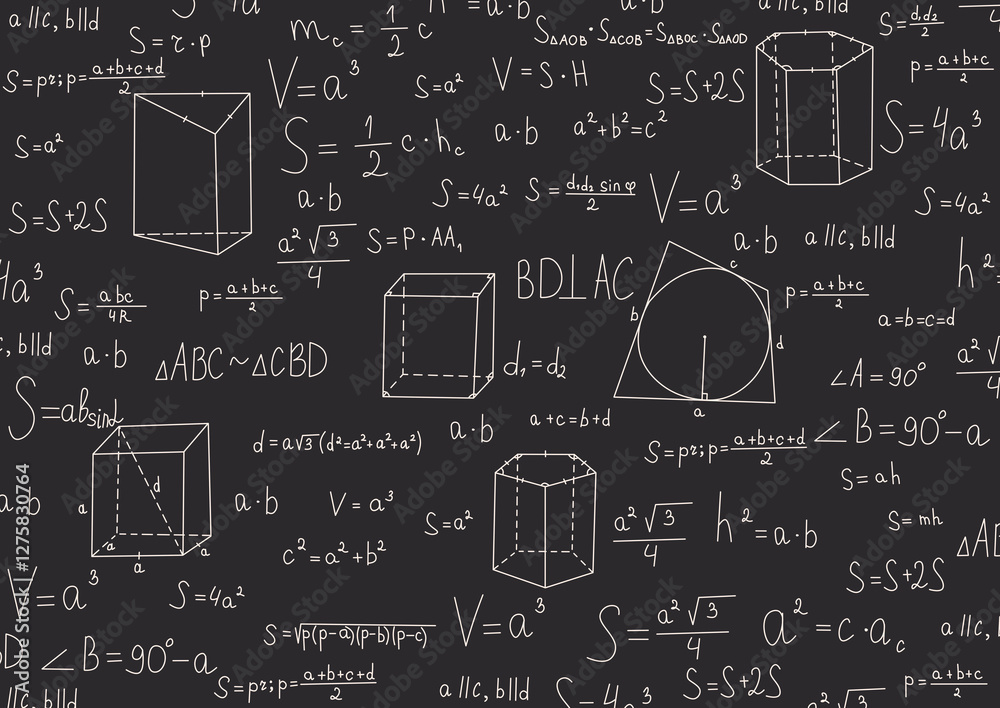 School-themed background with geometric formulas. Back to school, going to university. Exact science for technological design. Background with formulas. School blackboard with Geometry and algebra. School-themed background with geometric formulas. Back to school, going to university. Exact science for technological design. Background with formulas. School blackboard with Geometry and algebra.