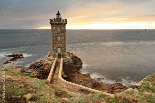 Phare de Kermorvan Lighthouse, 20.35 m high built in 1847-1849 at the homonymous peninsula tip across a granite bridge. Le Conquet-Brittany-France-298 photo