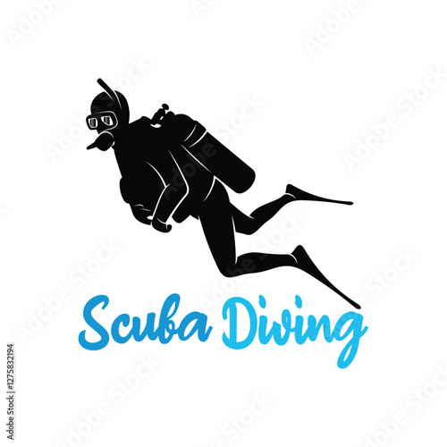 Vector illustration of divers in the deep sea. Scuba diving silhouette design
