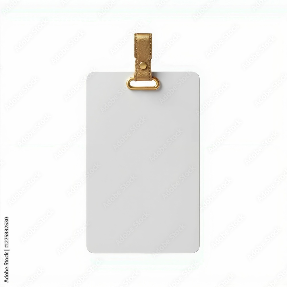 Minimalist ID Card Badge Pass with Leather Strap on a White Background for Identification Purpose Minimalist ID Card Badge Pass with Leather Strap on a White Background for Identification Purpose