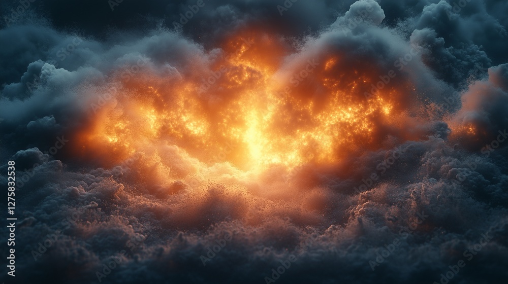 Dramatic sky with dark clouds and bright golden sunlight piercing through the darkness Dramatic sky with dark clouds and bright golden sunlight piercing through the darkness