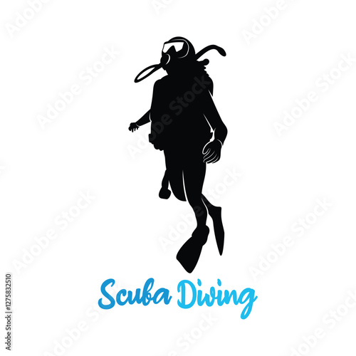 Vector illustration of divers in the deep sea. Scuba diving silhouette design
